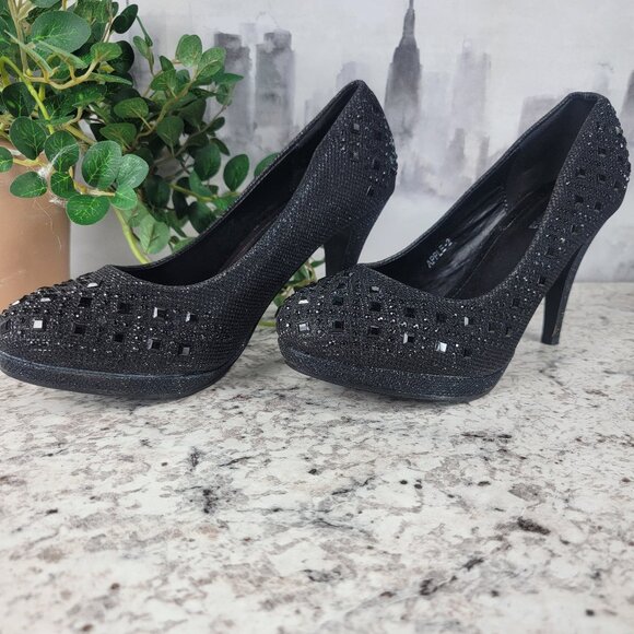 Top Moda Black Rhinestone Platform Heels - Picture 1 of 4